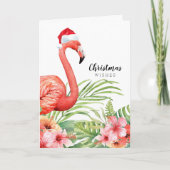 Kerst Flamingo Bloemstuk Groene Wensen Feestdagen Kaart (Voorkant)