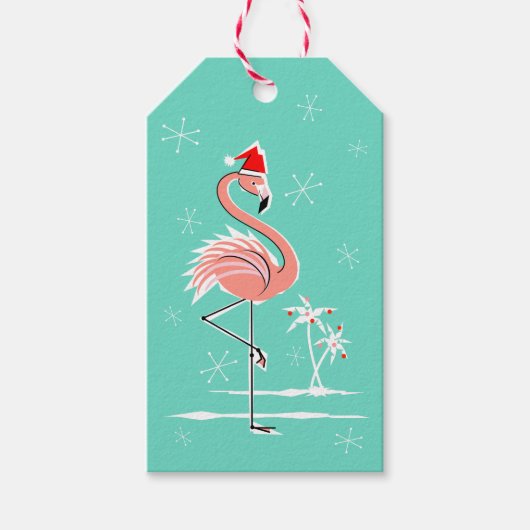 Kerst Flamingo cadeau labels aqua terug Cadeaulabel (Voorkant)