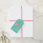 Kerst Flamingo cadeau labels aqua terug Cadeaulabel (Met Touw)
