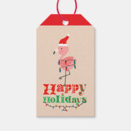 Kerst flamingo cadeaulabel