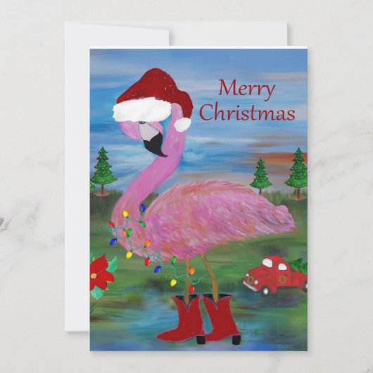 Kerst flamingo cowboy kunst wenskaarten. bedankkaart (Voorkant)