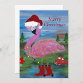 Kerst flamingo cowboy kunst wenskaarten. bedankkaart (Voorkant / Achterkant)