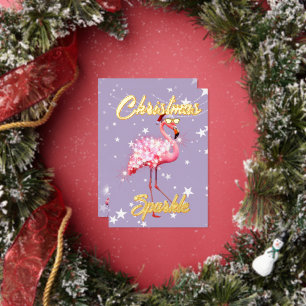 Kerst Flamingo Glans Paars Folie Uitnodiging