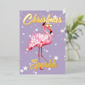 Kerst Flamingo Glans Paars Folie Uitnodiging (Staand Voorkant)