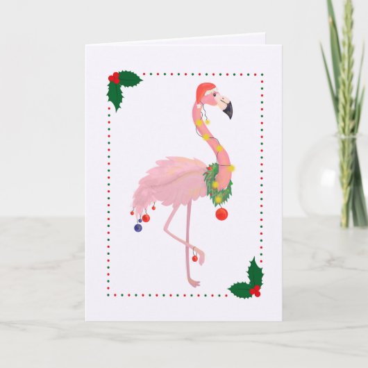 Kerst Flamingo Kerstmannenhoed Kaart (Voorkant)