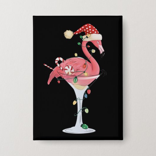 Kerst Flamingo Lichtjes Xmas Tropisch Dier  Button (Voorkant)