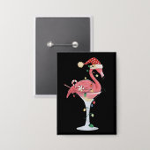 Kerst Flamingo Lichtjes Xmas Tropisch Dier  Button (Voorkant / Achterkant)