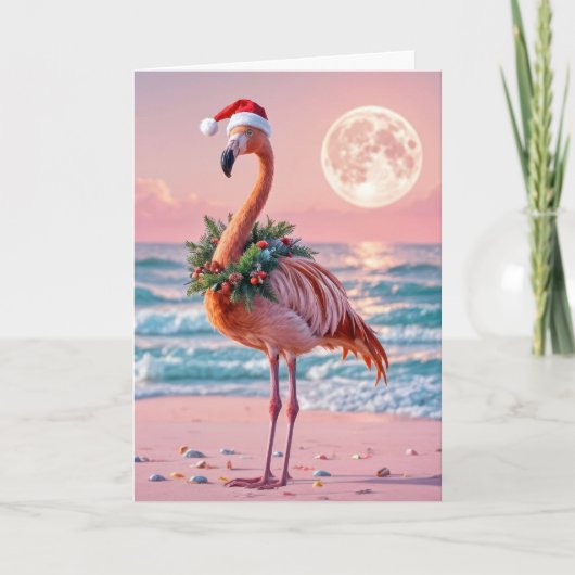 Kerst flamingo met vakantie krans kaart (Voorkant)
