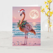 Kerst flamingo met vakantie krans kaart (Gele Bloem)