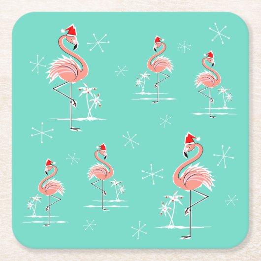 Kerst Flamingo Multi coaster vierkant Kartonnen Onderzetters (Voorkant)