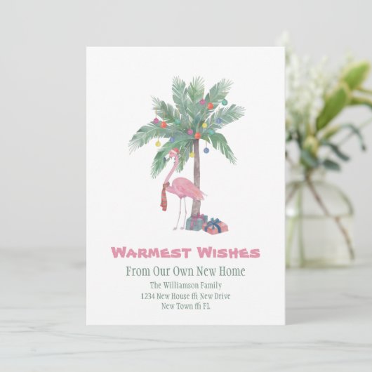 Kerst Flamingo Nieuw Thuis Hartelijke Groeten  Feestdagenkaart (Staand voorkant)