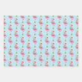 Kerst Flamingo Patroon Blauw Inpakpapier Vel (Voorkant 2)