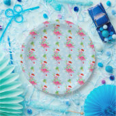 Kerst Flamingo Patroon Blauw Papieren Bordje (Feest)