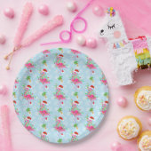 Kerst Flamingo Patroon Blauw Papieren Bordje (Feest)