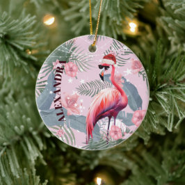 Kerst Flamingo Santa Hoed Tropisch Keramisch Ornament