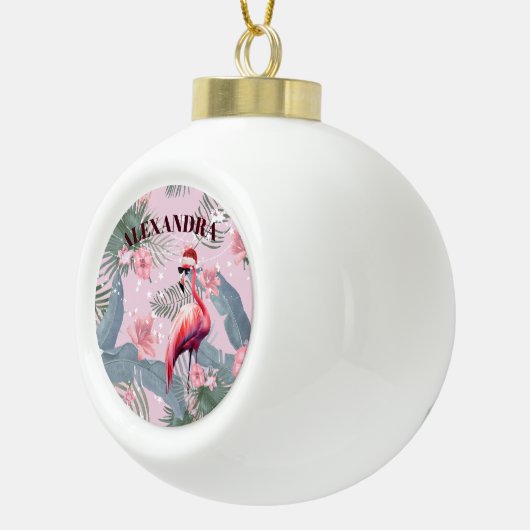 Kerst Flamingo Santa Hoed Tropisch Keramische Bal Ornament (Rechts)
