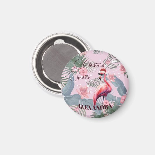 Kerst Flamingo Santa Hoed Tropisch Magneet (Voorkant / Achterkant)