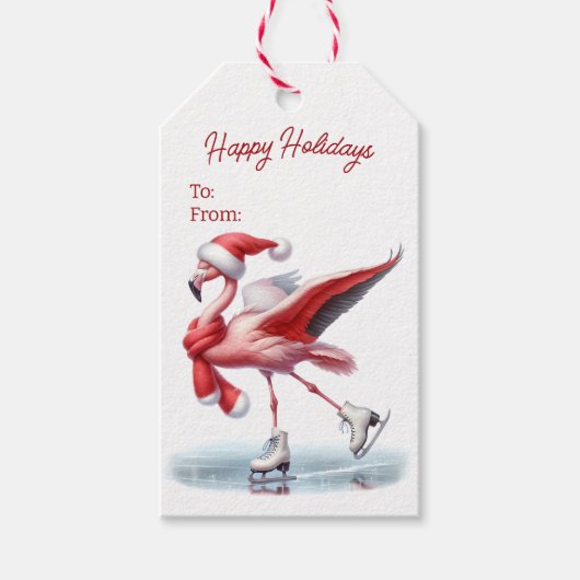 Kerst Flamingo schaatsen Cadeaulabel (Voorkant)