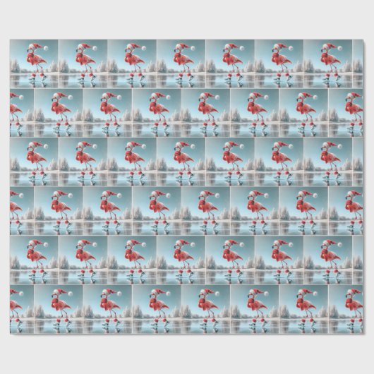 Kerst Flamingo schaatsen Cadeaupapier (Vlak)