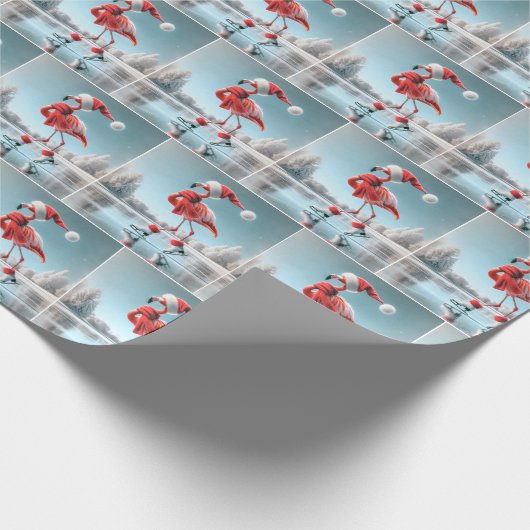 Kerst Flamingo schaatsen Cadeaupapier (Hoek)