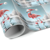 Kerst Flamingo schaatsen Cadeaupapier (Rol Hoek)
