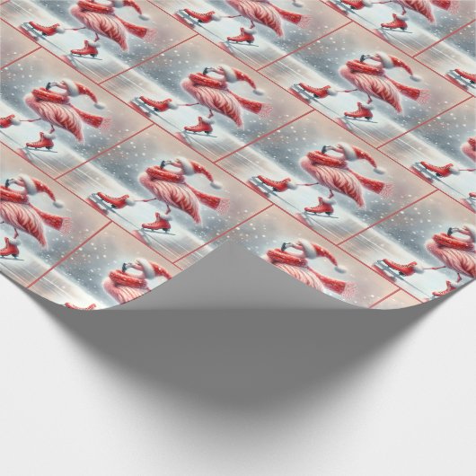 Kerst Flamingo schaatsen Cadeaupapier (Hoek)