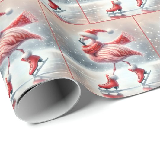 Kerst Flamingo schaatsen Cadeaupapier (Rol Hoek)