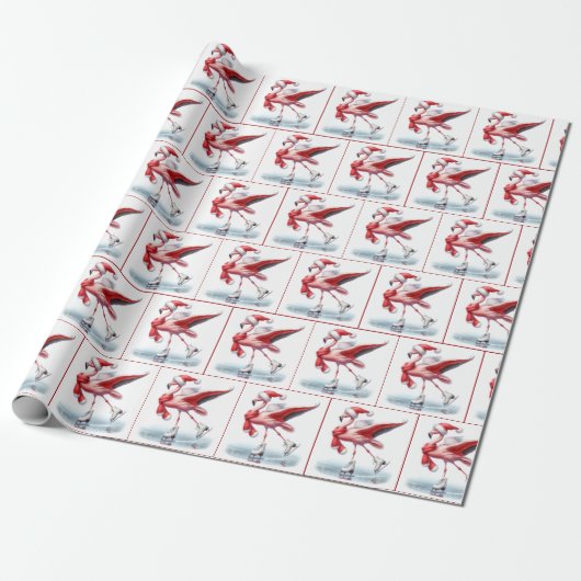 Kerst Flamingo schaatsen Cadeaupapier (Uitgerold)