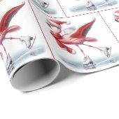 Kerst Flamingo schaatsen Cadeaupapier (Rol Hoek)