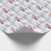 Kerst Flamingo schaatsen Cadeaupapier (Hoek)