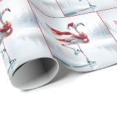 Kerst Flamingo schaatsen Cadeaupapier (Rol Hoek)