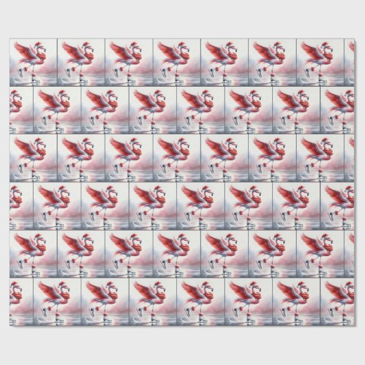 Kerst Flamingo schaatsen Cadeaupapier (Vlak)