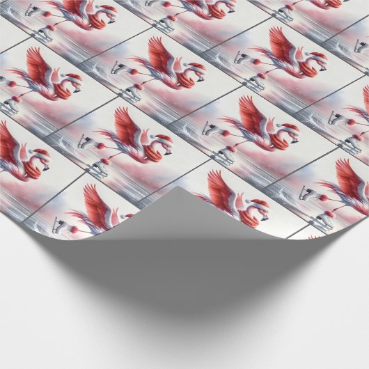 Kerst Flamingo schaatsen Cadeaupapier (Hoek)