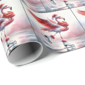 Kerst Flamingo schaatsen Cadeaupapier (Rol Hoek)
