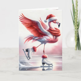 Kerst Flamingo schaatsen Kaart