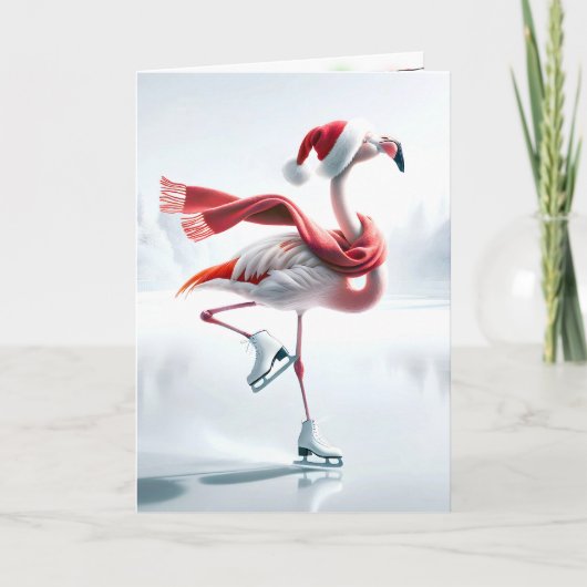 Kerst Flamingo schaatsen Kaart (Voorkant)