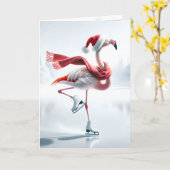 Kerst Flamingo schaatsen Kaart (Gele Bloem)