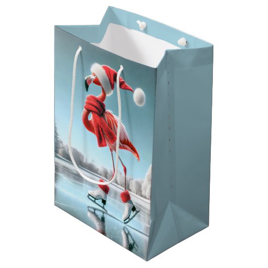Kerst Flamingo schaatsen Medium Cadeauzakje (Voorkant Gekanteld)