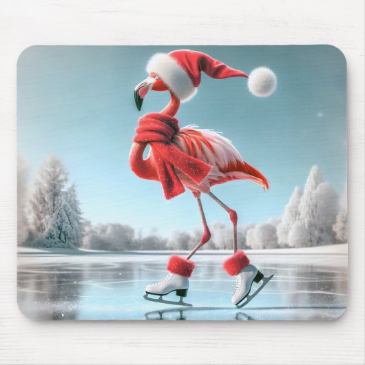 Kerst Flamingo schaatsen Muismat (Voorkant)