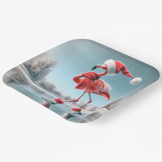 Kerst Flamingo schaatsen Papieren Bordje (Gebogen)