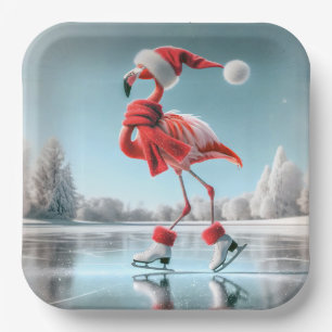 Kerst Flamingo schaatsen Papieren Bordje