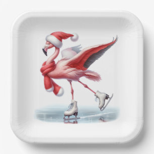 Kerst Flamingo schaatsen Papieren Bordje