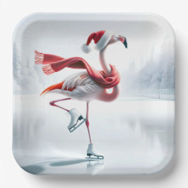 Kerst Flamingo schaatsen Papieren Bordje
