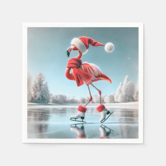 Kerst Flamingo schaatsen Servet (Voorkant)