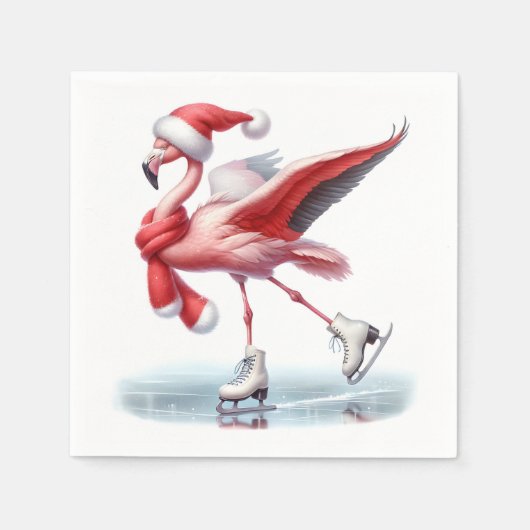 Kerst Flamingo schaatsen Servet (Voorkant)