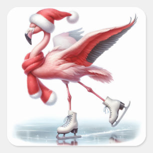 Kerst Flamingo schaatsen Vierkante Sticker