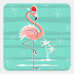 Kerst Flamingo Streep sticker vierkant