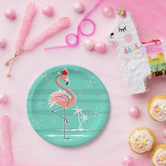 Kerst Flamingo Stripe papier bord (Feest)