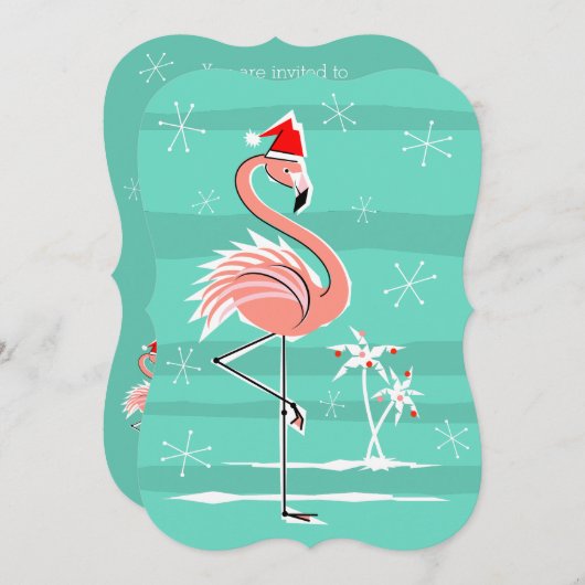Kerst Flamingo Stripe uitnodiging verticaal (Voorkant / Achterkant)