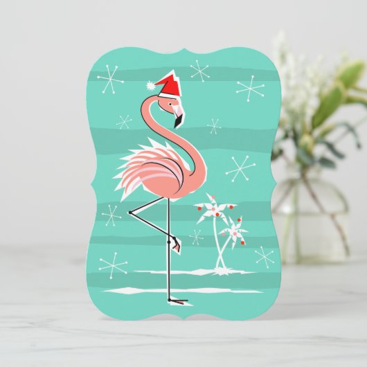 Kerst Flamingo Stripe uitnodiging verticaal (Staand voorkant)
